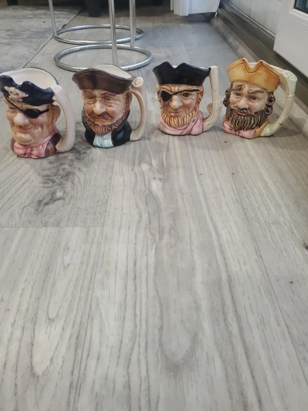Hand-Painted Pirate Character Ceramic Mugs - Set of 4